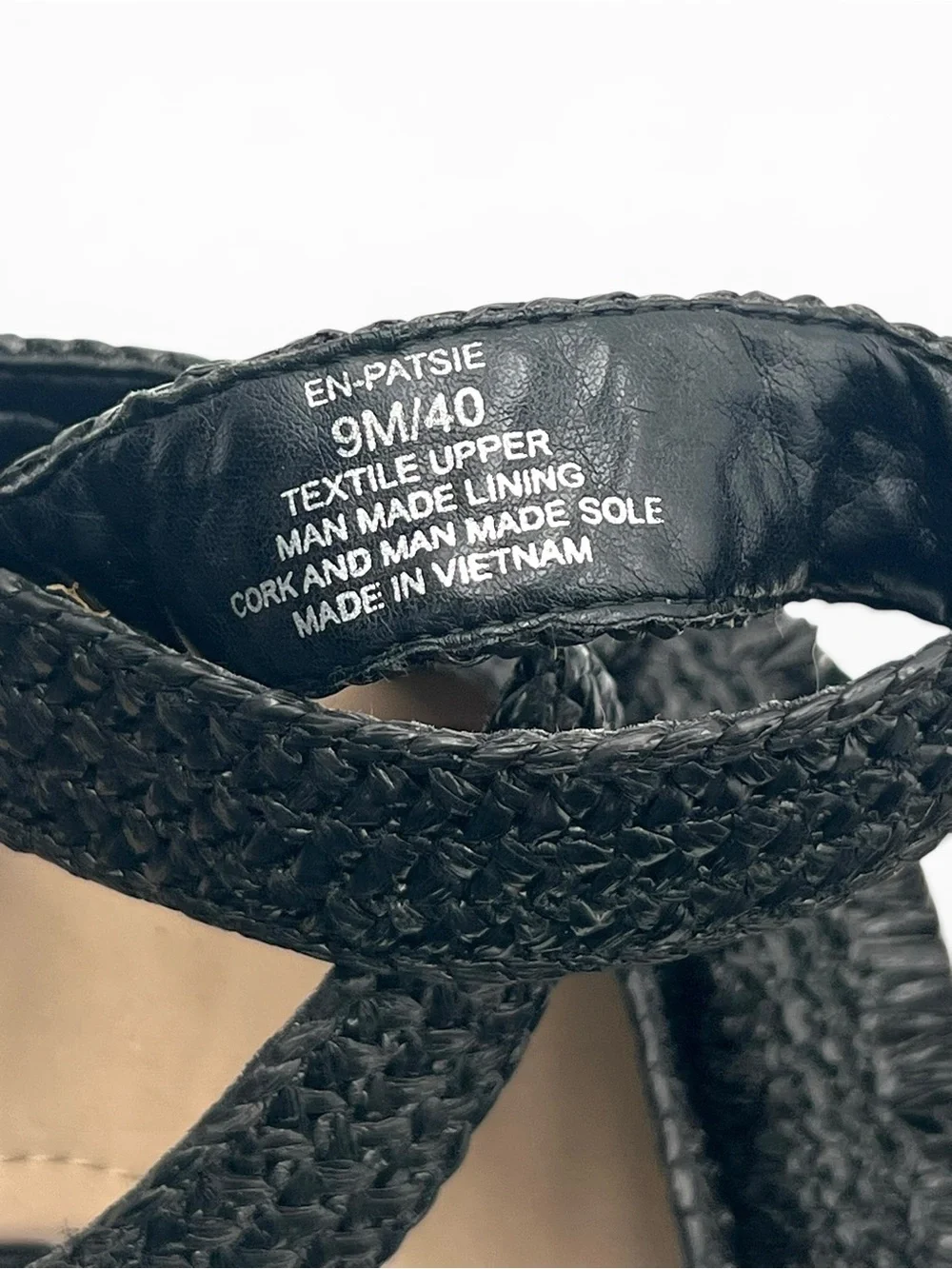 Enzo Angiolini Porcie2 Raffia Espadrille Wedge Sandals Black Ankle Strap Size 9